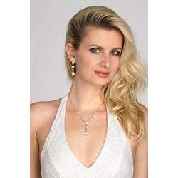 Mariell Genuine 14K Gold Plated Cubic Zirconia Wedding Necklace & Earrings Bridal Jewelry Set for Brides