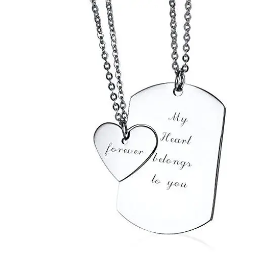 VNOX Stainless Steel My Heart Belongs to You&Forever Dog Tag and Heart Couples Necklace Set