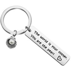 ENSIANTH Oyster Lover Keychain The World is Your Oyster,You are The Pearl Keychain Beach Gift Pearl Shell Gift Positive Thinker Gift