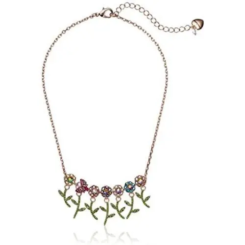 Betsey Johnson Colorful Stone Flower and Bettle Frontal Necklace, Pink, One Size Betsey Johnson Colorful Stone Flower and Bettle Frontal Necklace, Pink, One Size
