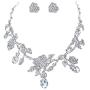 EVER FAITH Rhinestone Crystal Gorgeous Red Rose Flower Green Leaf Necklace Earrings Set