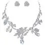 EVER FAITH Rhinestone Crystal Gorgeous Red Rose Flower Green Leaf Necklace Earrings Set EVER FAITH Rhinestone Crystal Gorgeous Red Rose Flower Green Leaf Necklace Earrings Set