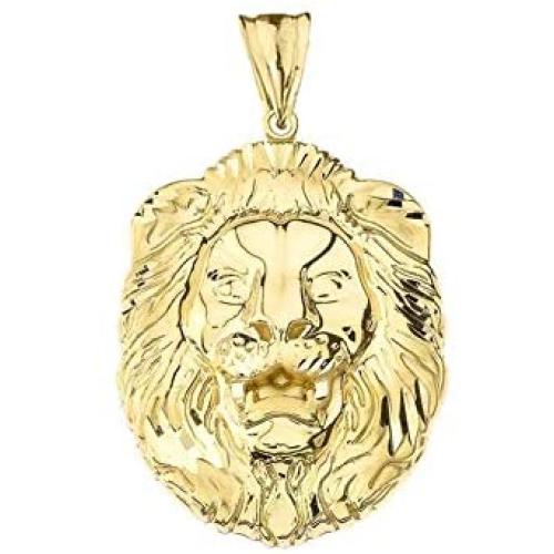 Bold 14k Yellow Gold Sparkle-Cut Lion Statement Pendant (3 Sizes)