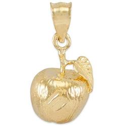 High Polish 10k Yellow Gold Leaf and Fruit Charm Golden Apple Pendant