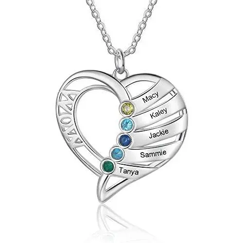 Personalized Mothers Name Heart Necklace with 1-5 Simulated Birthstones Jewelry for Women Mother’s Necklace with 1-5 Children Names Personalized Mothers Name Heart Necklace with 1-5 Simulated Birthstones Jewelry for Women Mother’s Necklace with 1-5 Children Names