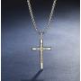 FANCIME Yellow/White Gold Plated 925 Solid Sterling Silver Polished Big Beveled Edge Mens Crucifix Cross Pendant Long Necklace Fine Jewelry For Men Boys, Strong Stainless Steel Box Chain Length 22''
