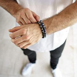 Novum Crafts Beaded Bracelets for Men and Women with Precious Gemstones - Skull Bracelet Set with Lava Stone, Jasper, Onyx or Natural Blue Stone Beads