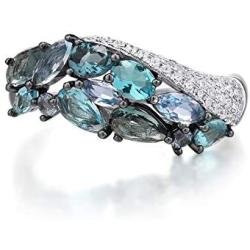 Santuzza Blue Spinel Rings 925 Sterling Silver Shimmering Stone Cubic Zirconia Glamorous Fashion Jewelry