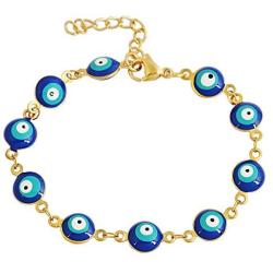 EDFORCE Stainless Steel Womens Charm Bracelet Enamel Evil Eye Protection Link Chain Adjustable, 7''+1'' Extender