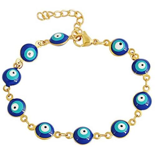 EDFORCE Stainless Steel Womens Charm Bracelet Enamel Evil Eye Protection Link Chain Adjustable, 7''+1'' Extender