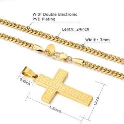 KRKC&CO Cross Pendant, Mens Necklace, Hip Hop Pendant with 3mm 24'' Cuban Chain, Hip Hop Jewelry Street-wear Urban Style for Men