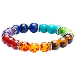 7 Chakra Healing Bracelet with Real Stones, Volcanic Lava, Mala Meditation Bracelet - Mens and Womens Jewelry - Wrap, Stretch, Charm Bracelets - Protection, Energy, Healing