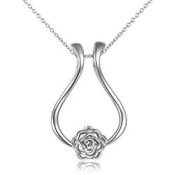 LUHE 925 Sterling Silver Ring Holder Necklace Rhombus Lotus Flower Pendant Necklace Jewelry Gift for Wife, Nurse (Lotus Flower) (Silver Lotus Necklace)