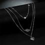 Chargances Women Heart and Palm Pendant Necklace Silver Choker Necklace Bohemia Three Layered Necklace Delicate Long Choker Chain Jewelry for Prom Party Festival Dating Gift for Women and Girls