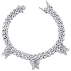 TOPGRILLZ 10mm 6 Times Plated Iced Out Small Charm Butterfly Diamond Cuban Link Bracelet for Women Novelty Jewelry Gifts