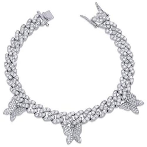 TOPGRILLZ 10mm 6 Times Plated Iced Out Small Charm Butterfly Diamond Cuban Link Bracelet for Women Novelty Jewelry Gifts