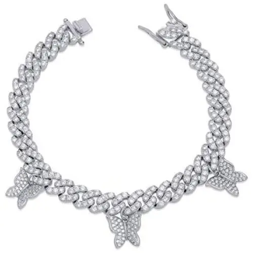 TOPGRILLZ 10mm 6 Times Plated Iced Out Small Charm Butterfly Diamond Cuban Link Bracelet for Women Novelty Jewelry Gifts