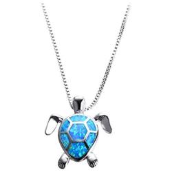 Chritmas Blue Turtle Necklace Womens 925 Sterling Silver Blue Sea Turtle Jewelry Turtle Stretching Pendant Necklace Girls Turtle Necklace 18'' Turtle Pendant Best Gift for Her