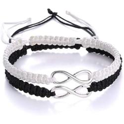 2Pcs Infinity Distance Couple Braided Handcrafted Luck Bracelet Bangle Adjustable Rope His and Hers Wristband Wrist Jewelry