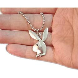 jewelry world Playboy Bunny Necklace, 24'' Rolo Chain in Pure 304 Stainless, with Antiqued Zinc Alloy Play Boy Rabbit Charm Pendant