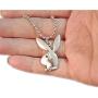 jewelry world Playboy Bunny Necklace, 24'' Rolo Chain in Pure 304 Stainless, with Antiqued Zinc Alloy Play Boy Rabbit Charm Pendant