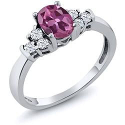 Gem Stone King 925 Sterling Silver Pink Tourmaline and White Topaz Womens Engagement Ring (0.74 Cttw, Available 5,6,7,8,9)