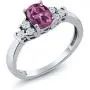 Gem Stone King 925 Sterling Silver Pink Tourmaline and White Topaz Womens Engagement Ring (0.74 Cttw, Available 5,6,7,8,9)