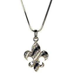 Fleur De Lis Pendant Necklace GOLD TONE New Orleans Football The Saints Rhinestone Jewelry Black and Gold Gift Idea New Orleans Who Dat !