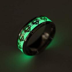 ERLUER Mens Stainless Steel Rings Luminous Glow in The Dark Superman Band Women Jewelry Ring