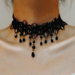 Clairy Gothic Choker Necklace Lace Black Necklace Crystal Necklace Chain Delicate Pendant Necklace Halloween Jewelry for Women and Girls