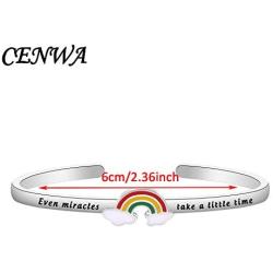 CENWA Rainbow Baby Bracelet for New Mom Even Miracles Take a Little Time Cuff Bracelet Pregnancy Wish Gift