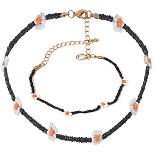 N/Q Bohemian Adjustable Flower Seed Beads Chain Choker Necklace for Women Girls Boho Colorful Tiny Beaded Bracelet Fashion Jewelry Set N/Q Bohemian Adjustable Flower Seed Beads Chain Choker Necklace for Women Girls Boho Colorful Tiny Beaded Bracelet Fashion Jewelry Set