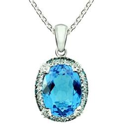 RB Gems Sterling Silver 925 PENDANT NECKLACE GENUINE GEMS Oval 16x12 mm, Baroque Style, 18“ Long