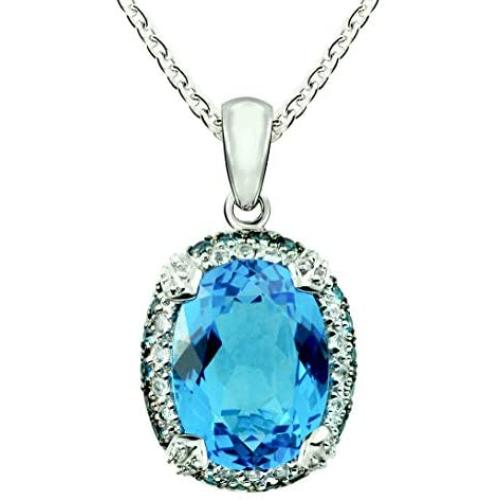 RB Gems Sterling Silver 925 PENDANT NECKLACE GENUINE GEMS Oval 16x12 mm, Baroque Style, 18“ Long