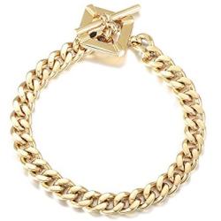 CIUNOFOR Square Toggle Clasp Chain Bracelet Chunky Miami Cuban Link for Women Girls 14K Gold Plated Stainless Steel Vintage Curb Chain