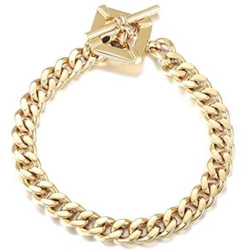 CIUNOFOR Square Toggle Clasp Chain Bracelet Chunky Miami Cuban Link for Women Girls 14K Gold Plated Stainless Steel Vintage Curb Chain