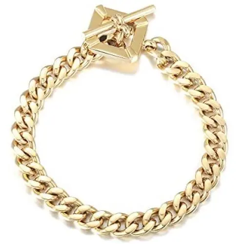 CIUNOFOR Square Toggle Clasp Chain Bracelet Chunky Miami Cuban Link for Women Girls 14K Gold Plated Stainless Steel Vintage Curb Chain CIUNOFOR Square Toggle Clasp Chain Bracelet Chunky Miami Cuban Link for Women Girls 14K Gold Plated Stainless Steel Vintage Curb Chain