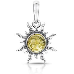 Amberta 925 Sterling Silver with Genuine Baltic Amber - Sun Pendant for Women - Various Stone Colors