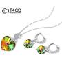 T400 Blue Purple Green White Gold Crystal Jewelry Set with Heart Pendant Necklace and Drop Earrings Birthday Gift for Women