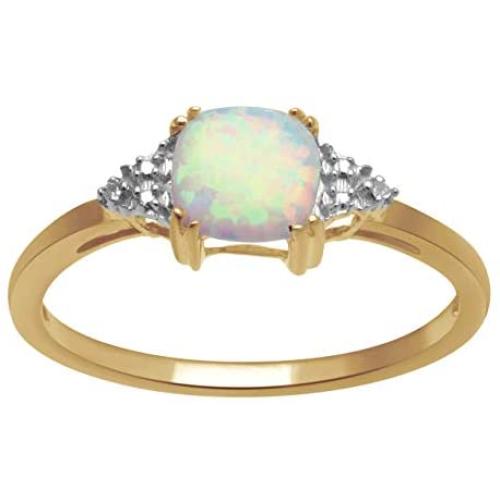 10k Yellow Gold, Created Opal, and Diamond Ring