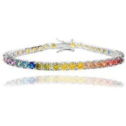 NYC Sterling Womens 4mm Cubic Zirconia Round Rainbow Pride Collection Tennis Bracelet