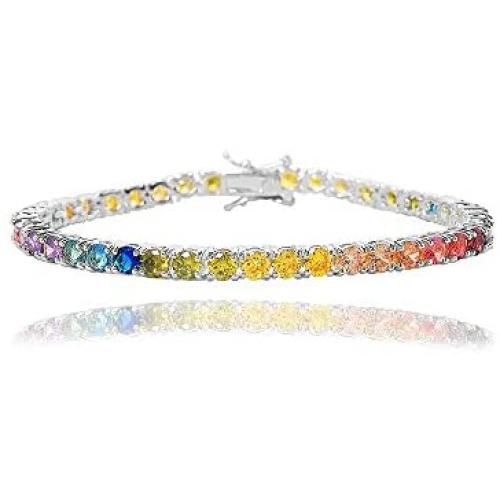 NYC Sterling Womens 4mm Cubic Zirconia Round Rainbow Pride Collection Tennis Bracelet