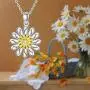 TRISHULA Yellow Sunflower Pendant Necklace, Sterling Silver Butterfly Daisy Flower Heart Charm Necklace Jewelry Gift for Women Girls 18''+2'' (Gift Box Included)