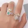 Adjustable Womens Band Birthstone Ring Cubic Zirconia Anti-Anxiety Open Flower and Bee Spinning Rings Girls Rotatable Calming Worry Meditation Ring Birthday Christmas Jewelry Gifts for Relieving Boredom ADHD, Anxiety,Autism