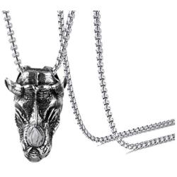 Xusamss Punk Rock Titanium steel Animal Rhino Head Pendant Necklace,24inches Link Chain