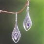 NOVICA Amethyst .925 Sterling Silver Dangle Earrings Purple Teardrops