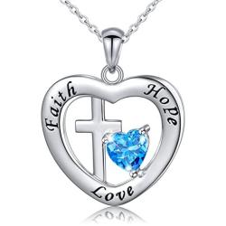 925 Sterling Silver God in My Heart Faith Hope Love Cross Pendant Necklace for Women Girlfriend Daughter Mother