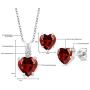 Gem Stone King 925 Sterling Silver Red Garnet Pendant Earrings Set For Women (3.68 Ct Heart Shape with 18 Inch Silver Chain)