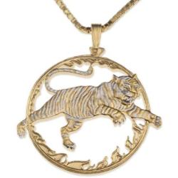 Tiger Pendant & Necklace, China 10 Yuan Coin Hand Cut