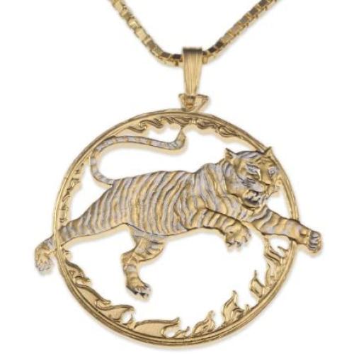 Tiger Pendant & Necklace, China 10 Yuan Coin Hand Cut